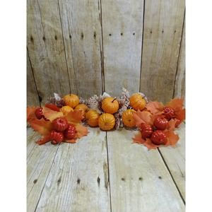 Vtg Thanksgiving Pumpkin & Leaves Plastic Picks Set of 7 Decorations (1)